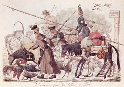 Karikatur, die den Einzug eines Teils der alliierten Truppen in Paris 1814 darstellt von French School